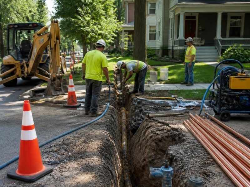 grand rapids mi lead service line replacement - Grand Rapids Engineering Utility crew replacing a lead service line with copper pipe along a residential street in Grand Rapids, Michigan.